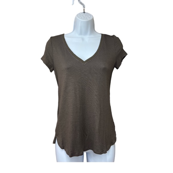 Sz XXS Brown V-Neck Short Sleeve White House Black Market Top - Picture 2 of 7